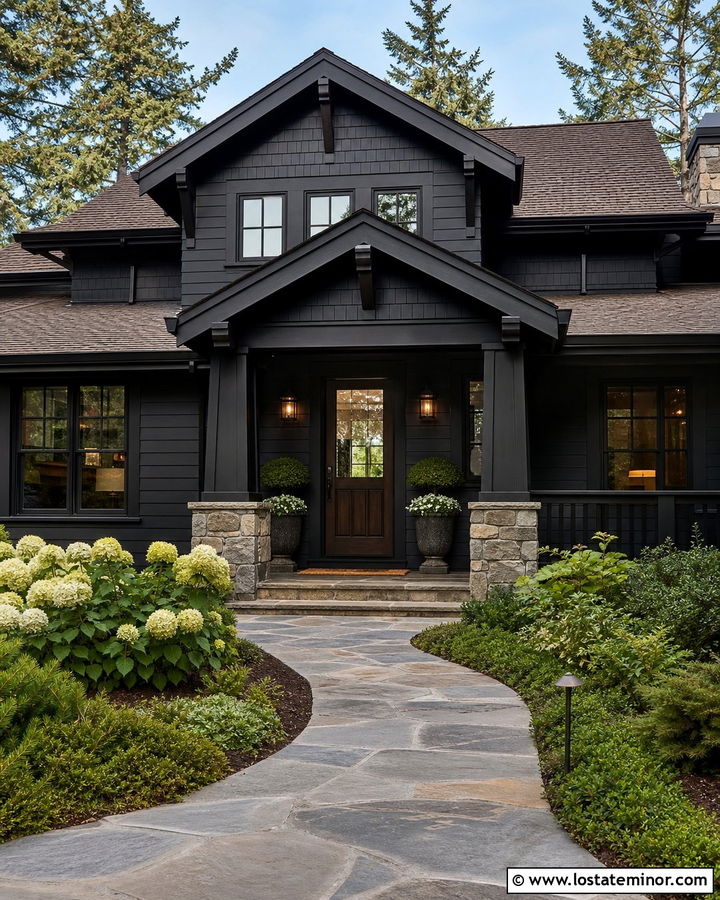 Black Craftsman With Bronze Storm Door - 30 Black House Design With Storm Door Ideas
