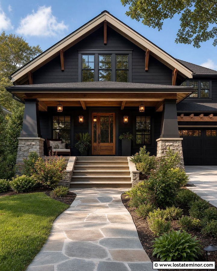 Black Craftsman With Craftsman Screen Door - 30 Black House Design With Screen Door Ideas