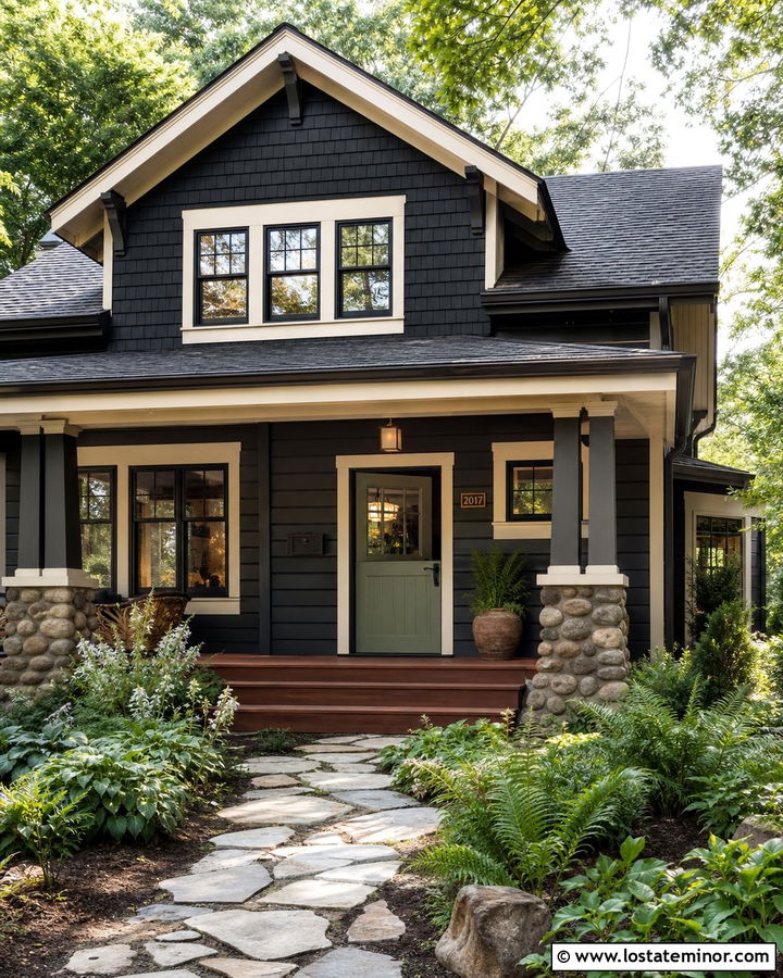Black Craftsman With Sage Green Dutch Door - 30 Black House Design With Dutch Door Ideas