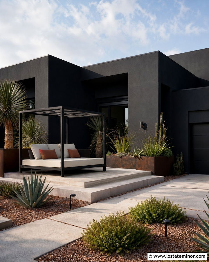 Black Desert House With Canopy Daybed - 30 Black House Design With Daybed Ideas