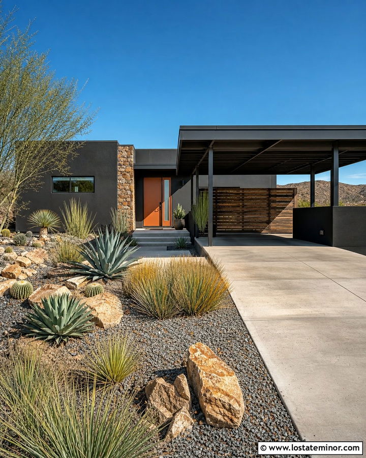 Black Desert House With Steel Carport - 30 Black House Design With Carport Ideas