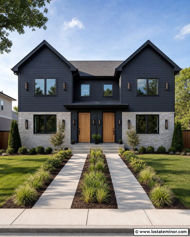 Black Duplex House With Matching Wall Lights - 30 Black House Design With Light Fixtures Ideas