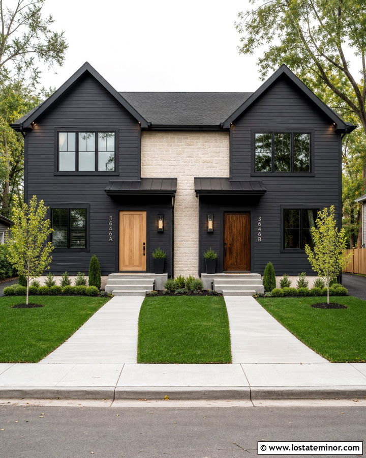 Black Duplex With Matching Window Frames - 30 Black House Design With Window Frames Ideas