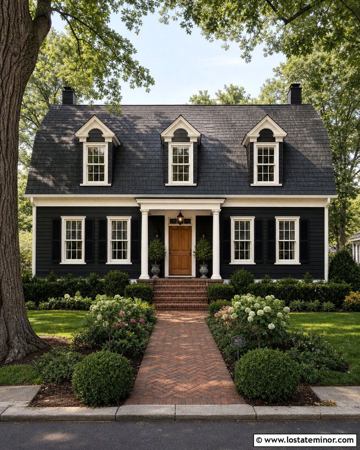 Black Dutch Colonial House With Gambrel Dormers - 30 Black House Design With Dormers Ideas