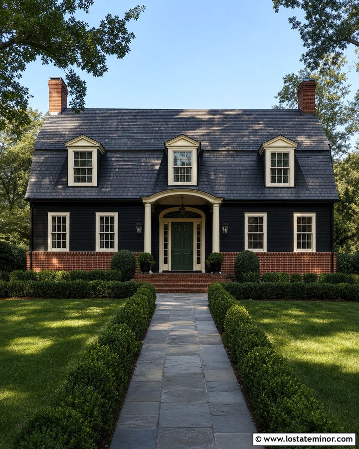 Black Dutch Colonial House With Red Brick Wainscoting - 30 Black House Design With Wainscoting Ideas