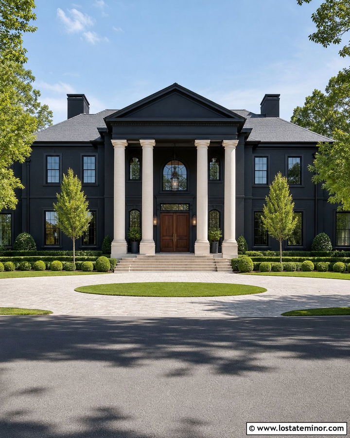 Black Estate House With Double Height Portico - 30 Black House Design With Portico Ideas