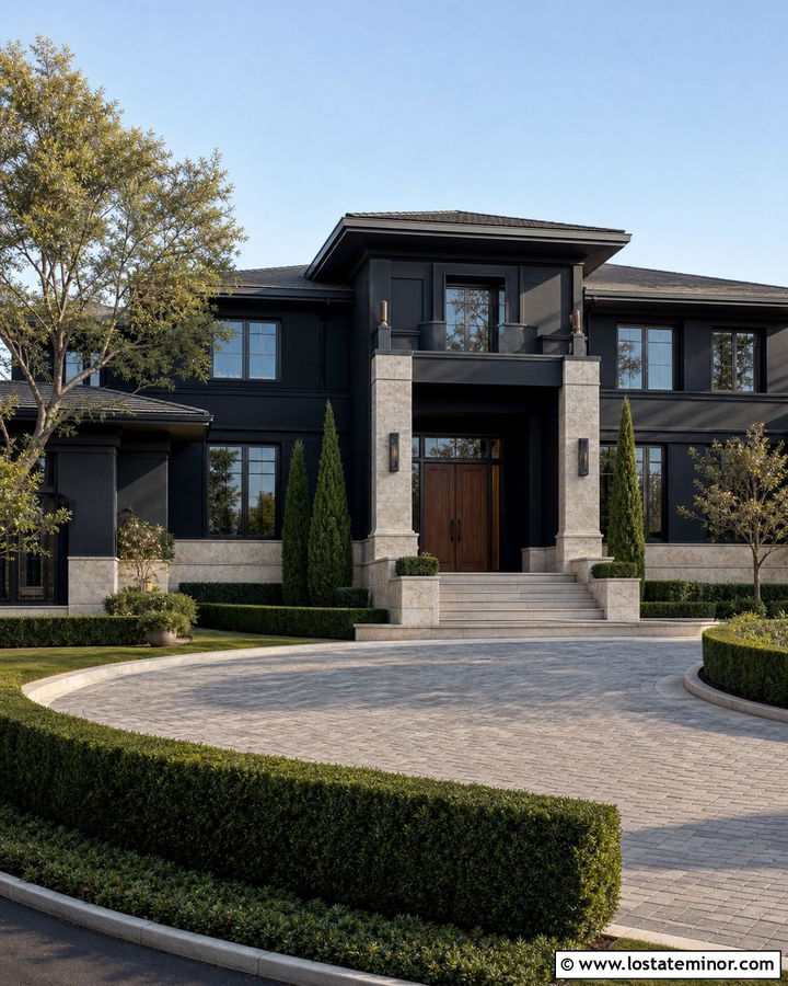 Black Estate House With Travertine Wainscoting - 30 Black House Design With Wainscoting Ideas