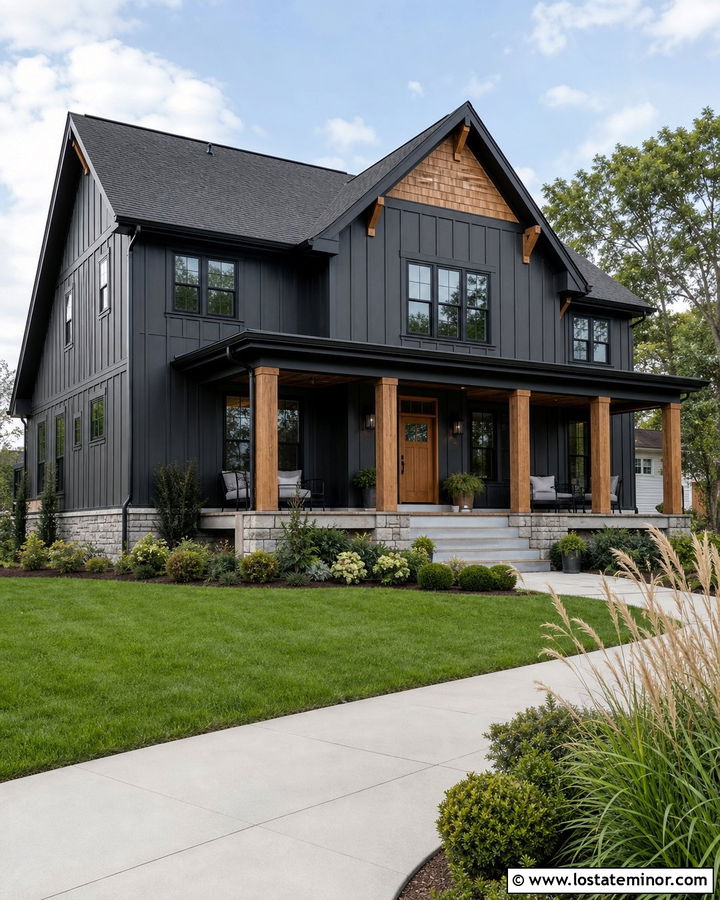 Black Farmhouse With Cedar Shingle Gables - 30 Black House Design With Shingles Ideas