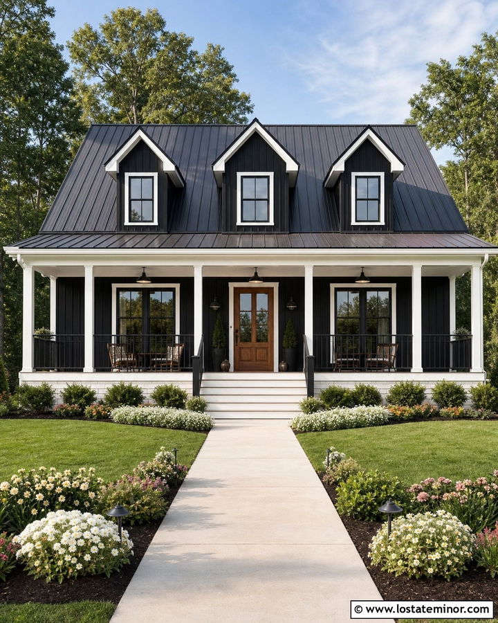 Black Farmhouse With White Trim Dormers - 30 Black House Design With Dormers Ideas