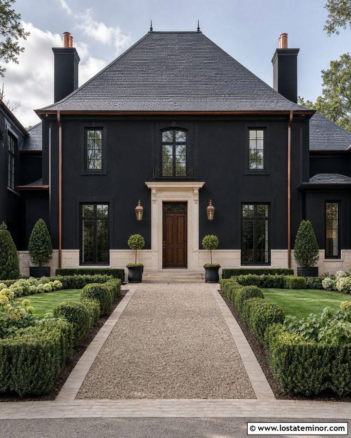 Black French Country House With Limestone Wainscoting - 30 Black House Design With Wainscoting Ideas
