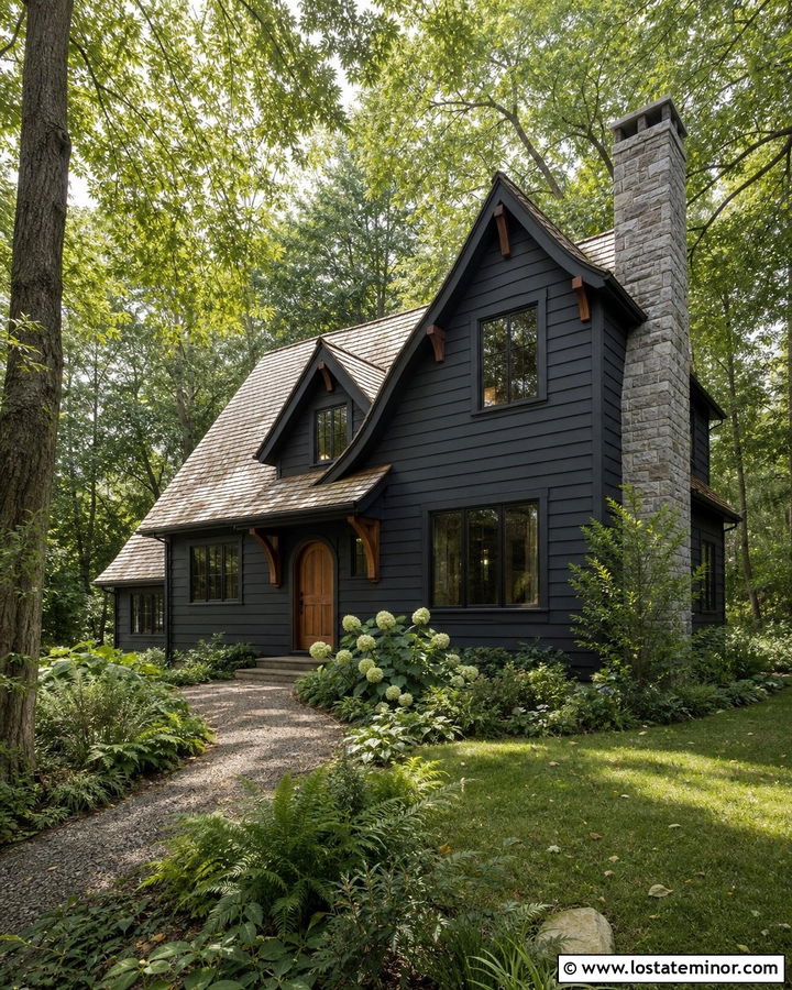 Black Gable House With Cedar Shake Roof - 30 Black House Design With Gables Ideas