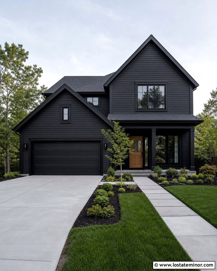 Black Gable House With Matching Garage - 30 Black House Design With Gables Ideas