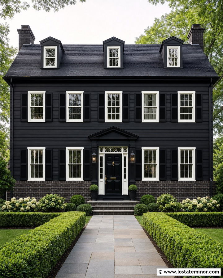 Black Georgian House With Charcoal Brick Wainscoting - 30 Black House Design With Wainscoting Ideas