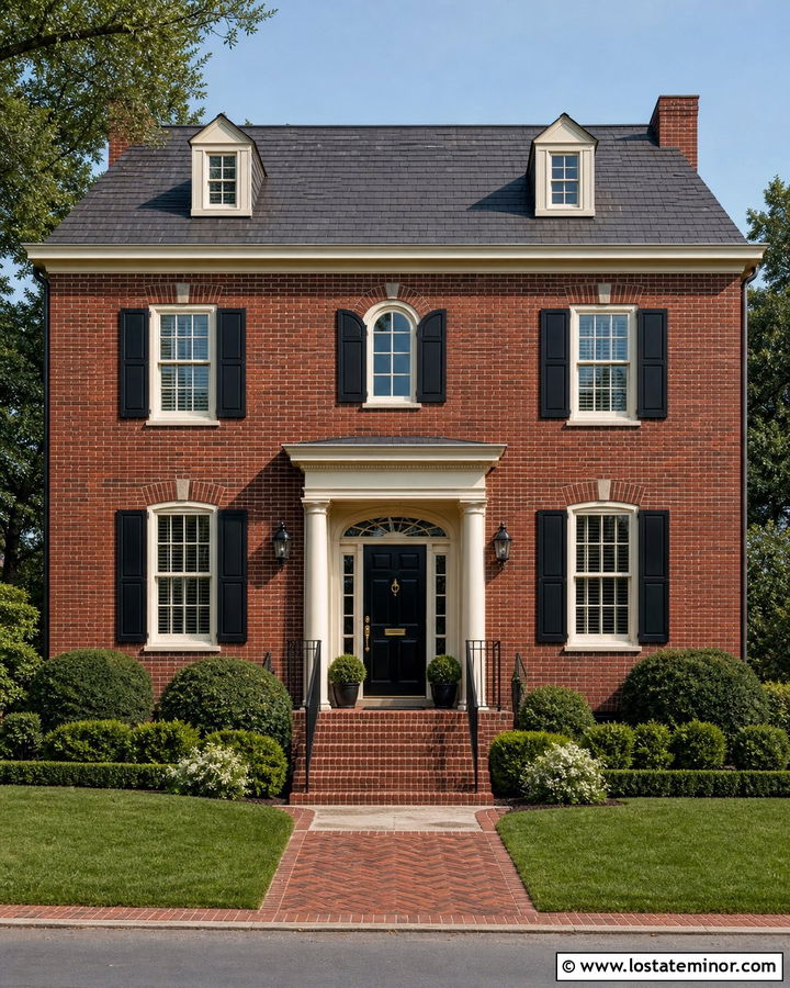 Black Georgian House With Deep Red Brick - 30 Black House Design With Brick Accents Ideas