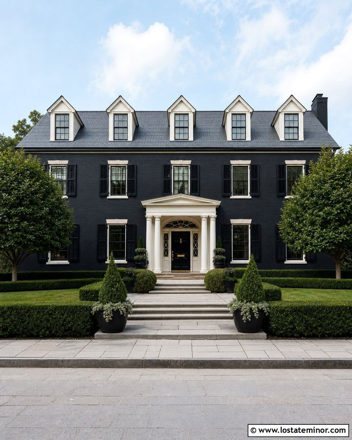 Black Georgian House With Symmetrical Dormers - 30 Black House Design With Dormers Ideas