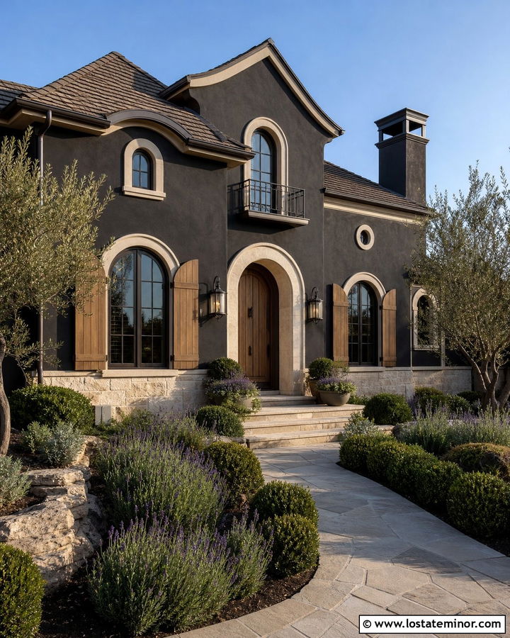 Black House With Arched Shutters - 30 Black House Design With Shutters Ideas