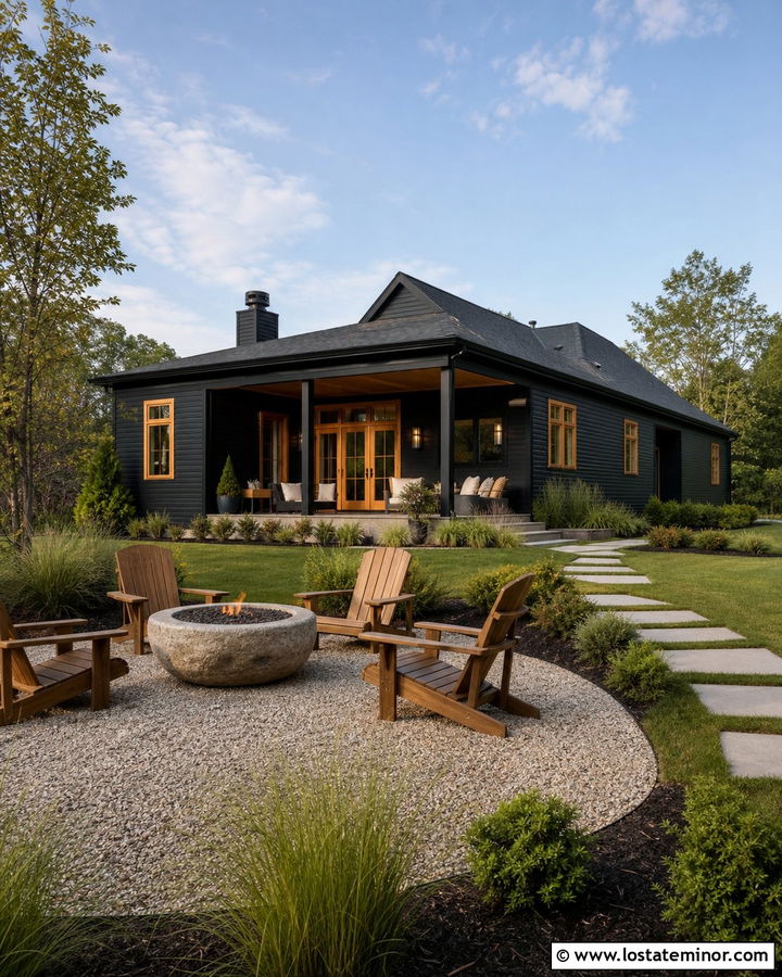 Black House With Backyard Fire Pit - 30 Black House Design With Backyard Ideas