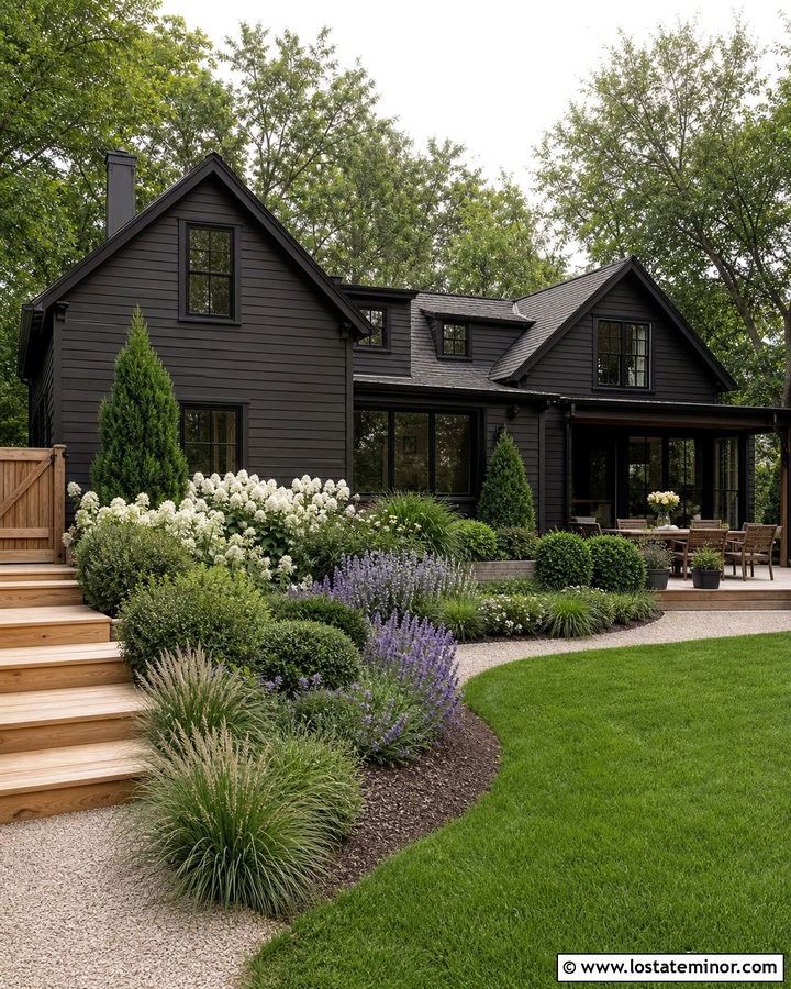 Black House With Backyard Garden - 30 Black House Design With Backyard Ideas