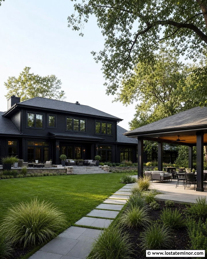 Black House With Backyard Pavilion - 30 Black House Design With Backyard Ideas