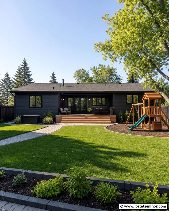 Black House With Backyard Play Area - 30 Black House Design With Backyard Ideas