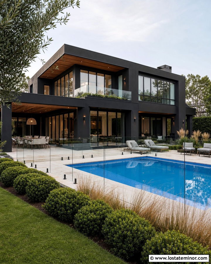 Black House With Backyard Pool - 30 Black House Design With Backyard Ideas