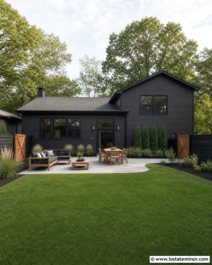 Black House With Backyard Privacy Fence - 30 Black House Design With Backyard Ideas