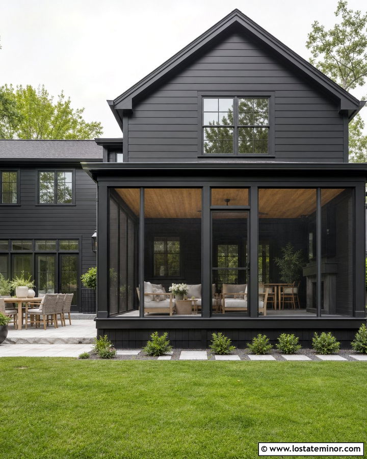 Black House With Backyard Screened Porch - 30 Black House Design With Backyard Ideas