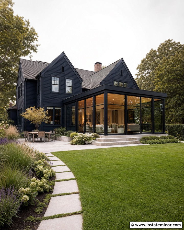 Black House With Backyard Sunroom - 30 Black House Design With Backyard Ideas