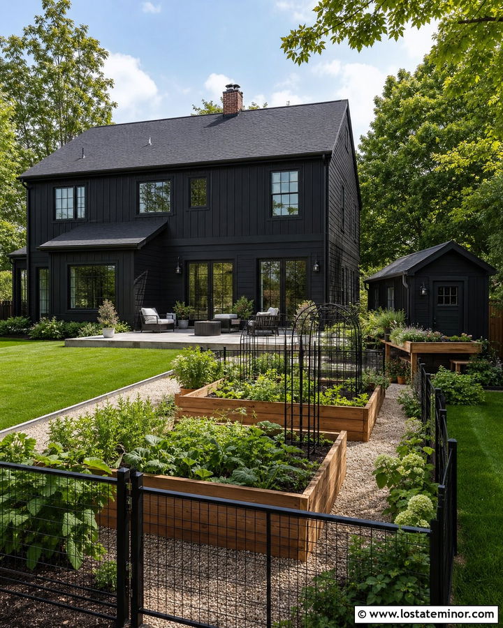 Black House With Backyard Vegetable Garden - 30 Black House Design With Backyard Ideas