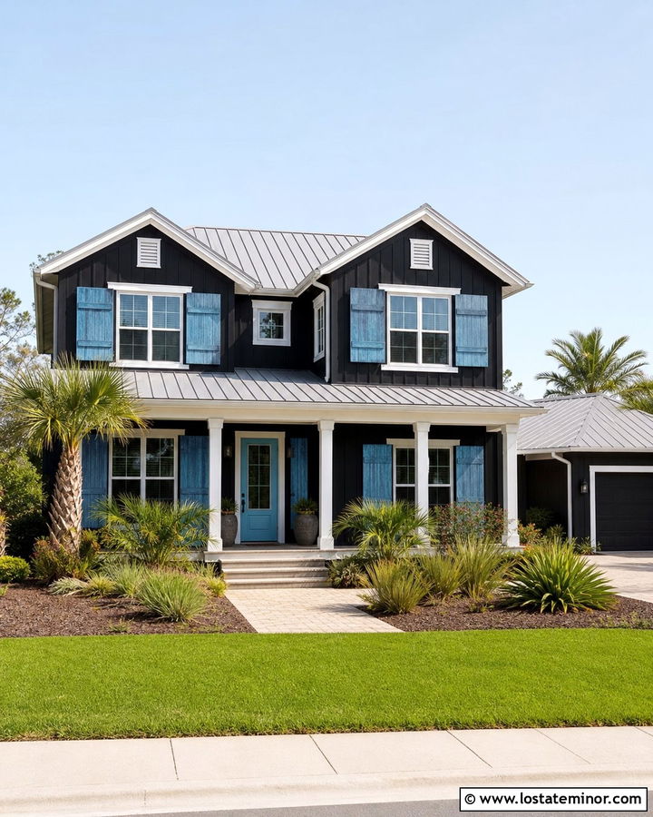Black House With Bahama Shutters - 30 Black House Design With Shutters Ideas