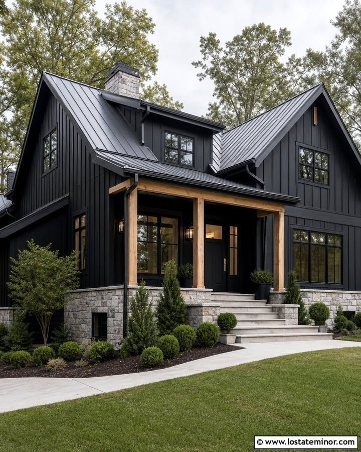 Black House With Black Front Door - 30 Black House Design With Front Door Ideas