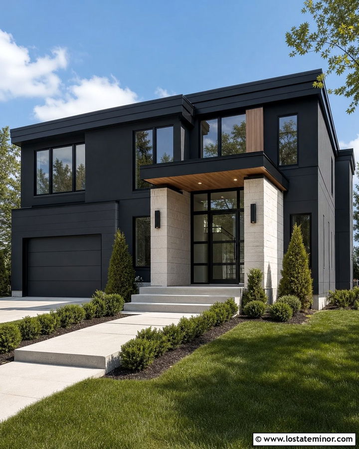 Black House With Black Glass Front Door - 30 Black House Design With Entry Door Ideas