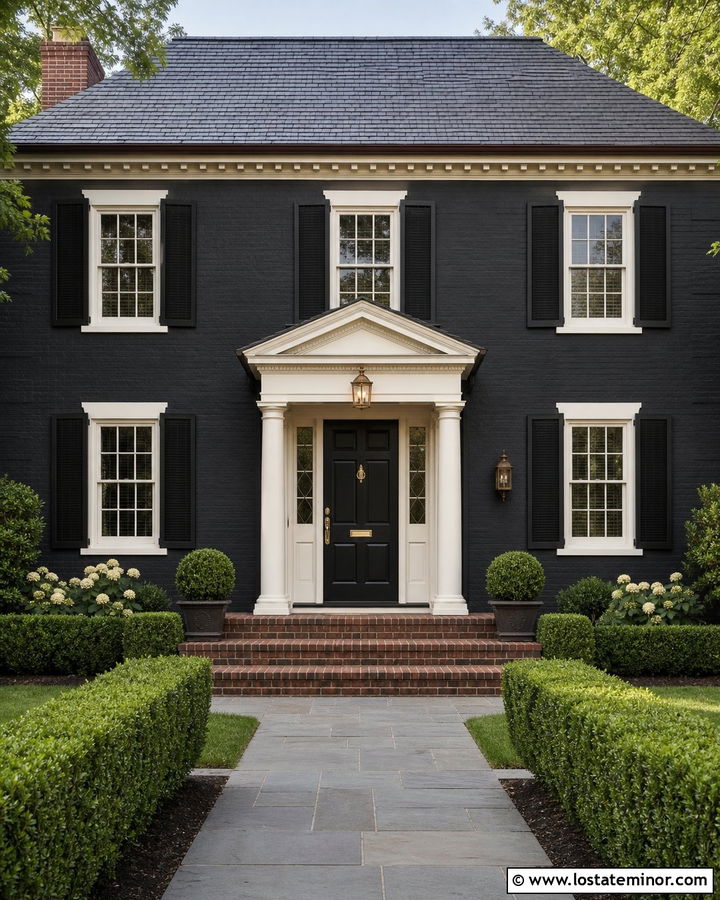 Black House With Black Paneled Front Door - 30 Black House Design With Entry Door Ideas