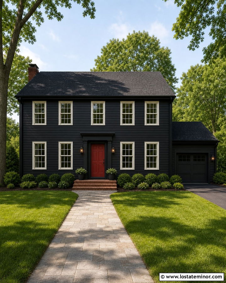 Black House With Black Roof And Red Door - 30 Black House Design With Roof Ideas