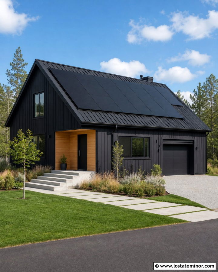 Black House With Black Roof And Solar Panels - 30 Black House Design With Roof Ideas