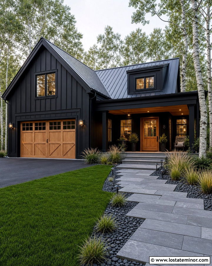 Black House With Black Roof And Wood Accents - 30 Black House Design With Roof Ideas