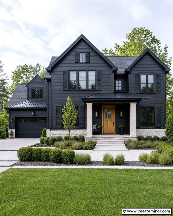 Black House With Black Shutters - 30 Black House Design With Shutters Ideas