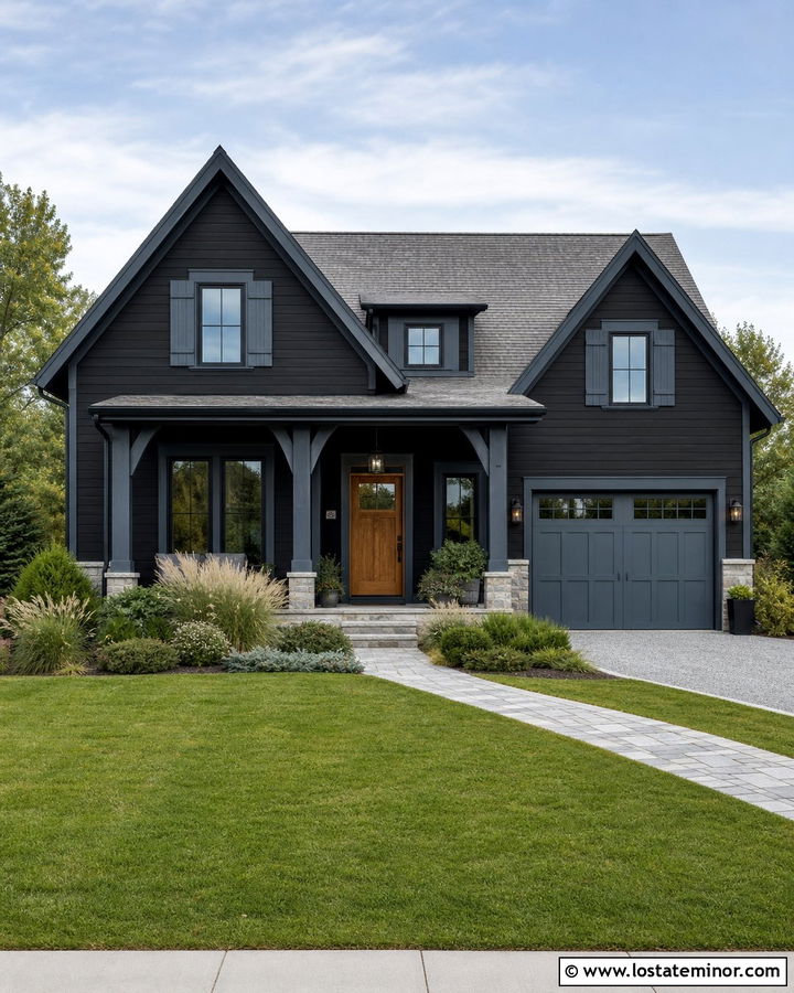 Black House With Blue Gray Trim - 30 Black House Design With Trim Ideas