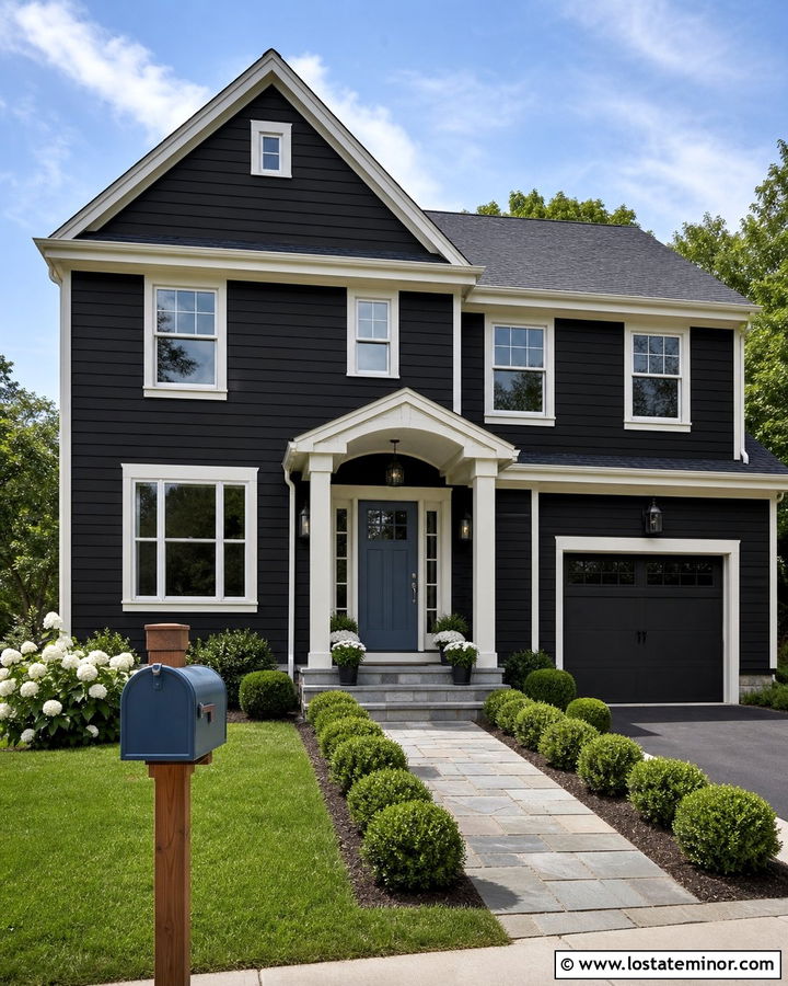 Black House With Blue Mailbox - 30 Black House Design With Mailbox Ideas