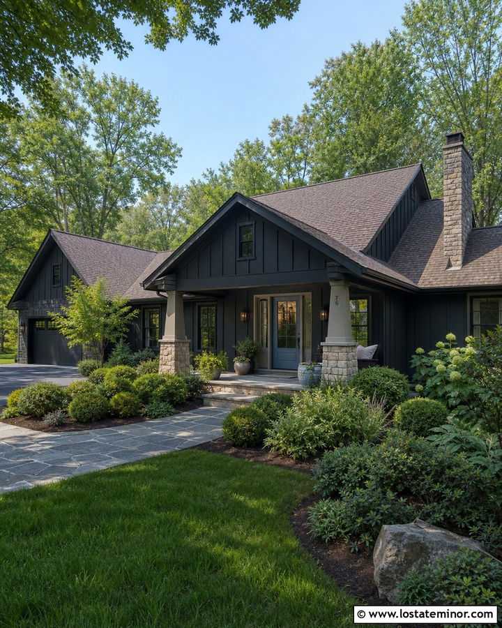 Black House With Blue Screen Door - 30 Black House Design With Screen Door Ideas