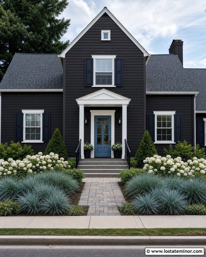 Black House With Blue Storm Door - 30 Black House Design With Storm Door Ideas