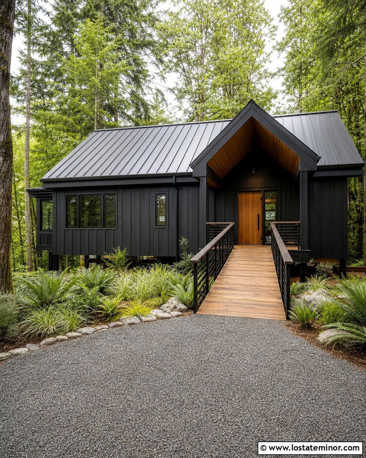 Black House With Boardwalk Entrance - 30 Black House Design With Walkway Ideas