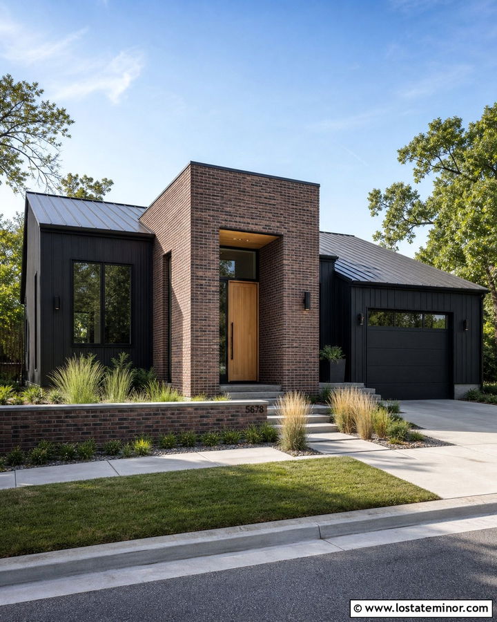 Black House With Brick Accent Wall - 30 Black House Design With Brick Accents Ideas