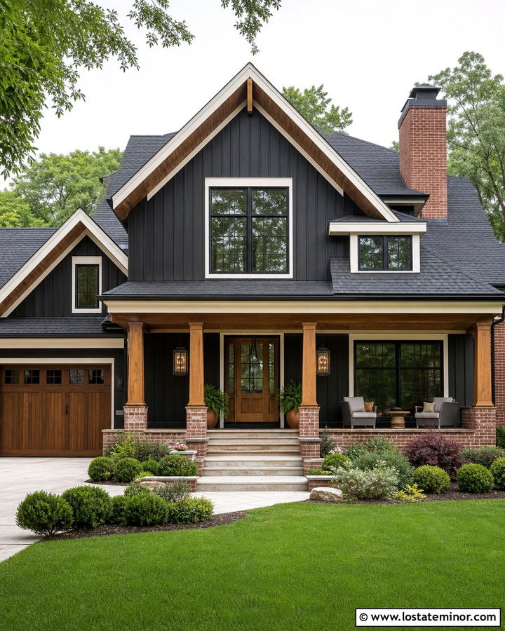 Black House With Brick And Cedar Accents - 30 Black House Design With Brick Accents Ideas
