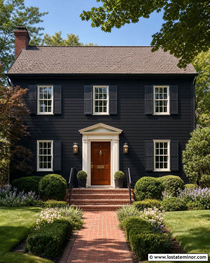 Black House With Brick Steps And Railings - 30 Black House Design With Railings Ideas