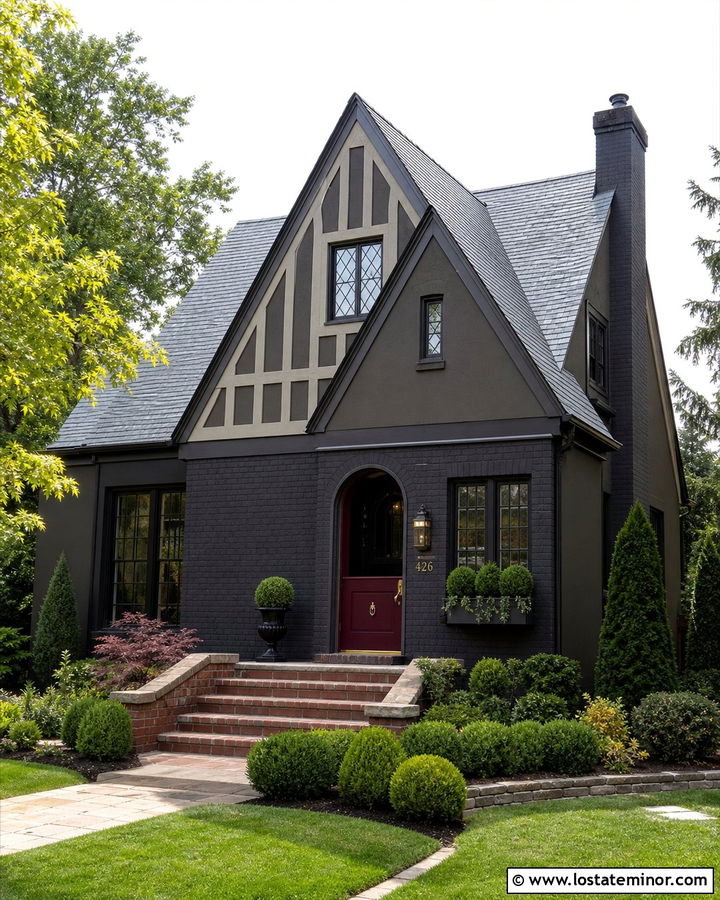 Black House With Burgundy Dutch Door - 30 Black House Design With Dutch Door Ideas