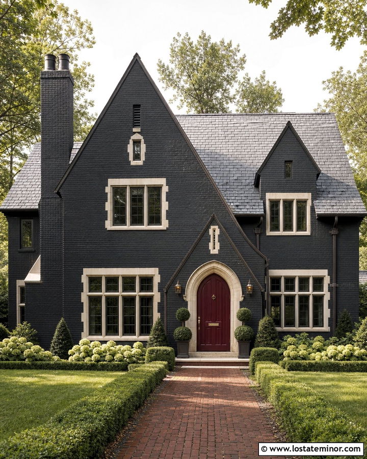 Black House With Burgundy Front Door - 30 Black House Design With Front Door Ideas