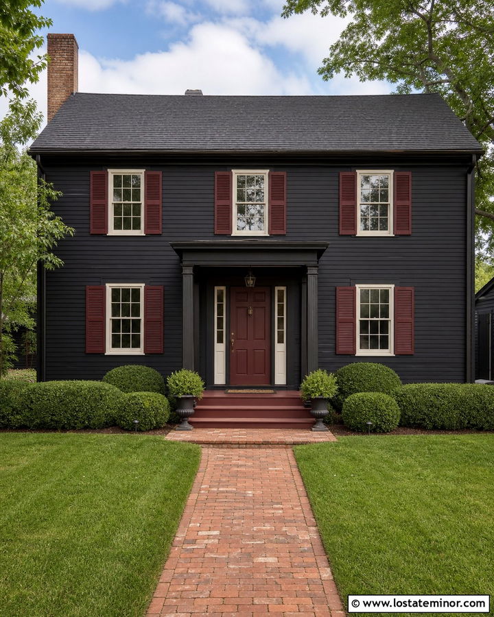 Black House With Burgundy Trim - 30 Black House Design With Trim Ideas