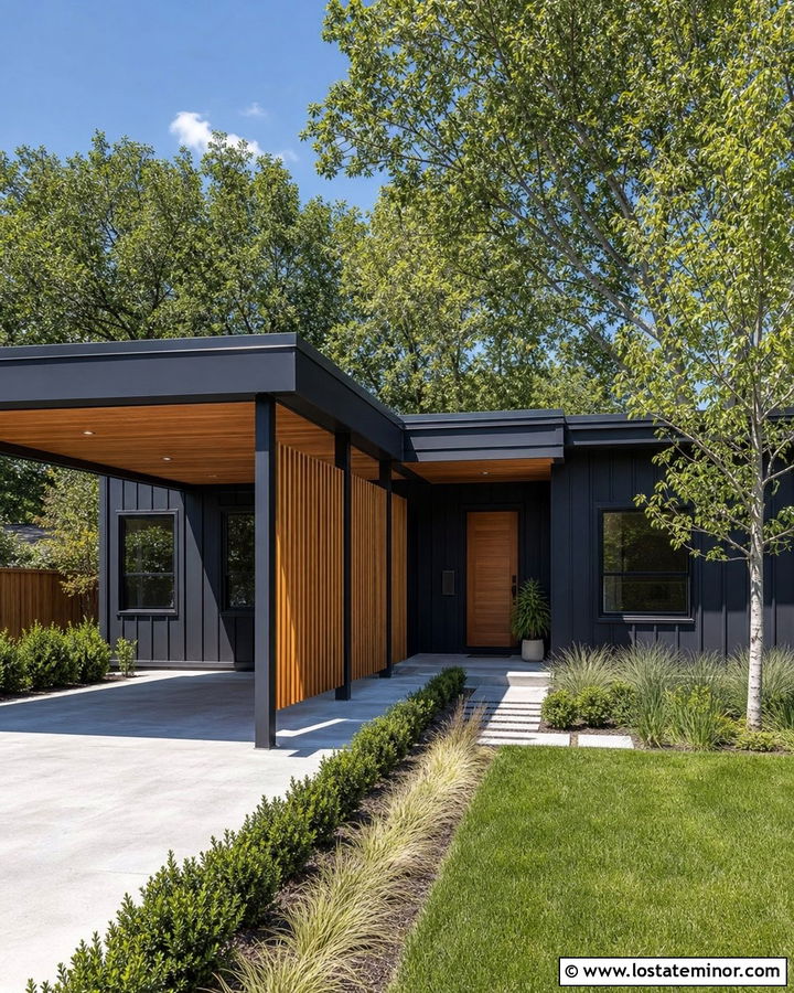 Black House With Carport Privacy Screen - 30 Black House Design With Carport Ideas
