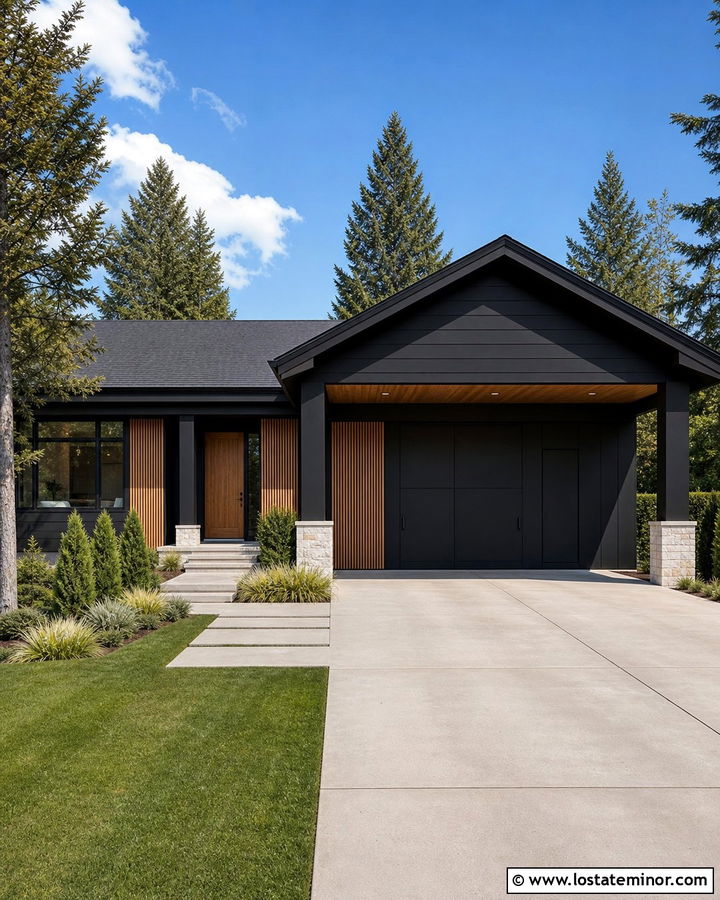 Black House With Carport Storage Wall - 30 Black House Design With Carport Ideas